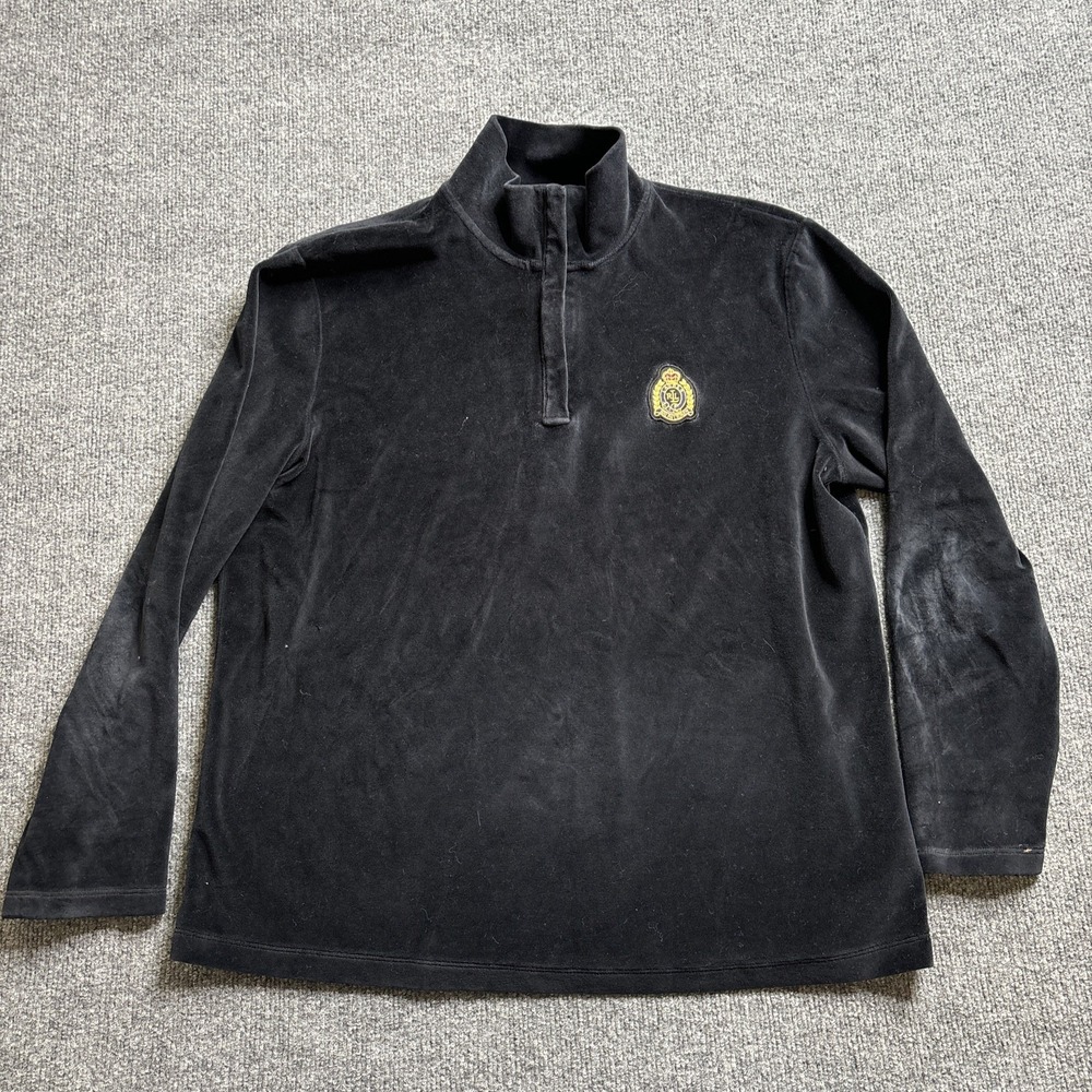 Lauren Ralph Lauren 1/4 Zip Sweatshirt Women's Large Black Velvet Logo Crest